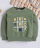 Knitting Doodles Fleece Knit Full Sleeves Hero Text Printed Light Winter Sweatshirt - Olive Green