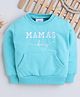 Knitting Doodles Fleece Knit Full Sleeves Mamas Boy Text Embroidered Light Winter Sweatshirt -  Turquoise