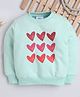 Knitting Doodles Fleece Knit Full Sleeves Hearts Printed Light Winter Sweatshirt - Sea Green