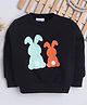 Knitting Doodles Fleece Woven Full Sleeves Bunnies Printed Light Winter Sweatshirt - Black