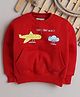 Knitting Doodles Fleece Woven Full Sleeves Air Plane & Cloud Printed Light Winter Sweatshirt - Red
