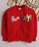 Knitting Doodles Fleece Woven Full Sleeves Hooray Text Printed Light Winter Sweatjacket - Red