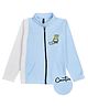 Earth Conscious Fleece Knit Full Sleeves Colour Blocked Cartoon Printed Zipper Winter Jacket - Sky Blue & White