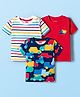Babyhug Cotton Knit Half Sleeves Striped & Vehicle Printed T-Shirts Pack of 3 - Navy Blue Red & White