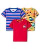 Babyhug Cotton Knit Half Sleeves T-Shirts with Vehicle Print & Stripes Pack of 3 - Red Yellow & Blue
