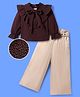 OLLINGTON ST. Full Sleeves Top & Cotton Twill Culotte Pant Set With Belt - Brown & Beige