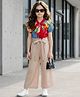 OLLINGTON ST. Half Sleeves Printed Top & Cotton Twill Culotte Pant Set With Belt - Multicolor & Beige