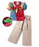 OLLINGTON ST. Half Sleeves Printed Top & Cotton Twill Culotte Pant Set With Belt - Multicolor & Beige