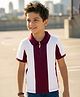 Pine Kids Cotton Knit Half Sleeves Knitted Colour Block Polo T-Shirt - White & Maroon