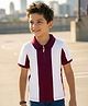 Pine Kids Cotton Knit Half Sleeves Knitted Colour Block Polo T-Shirt - White & Maroon