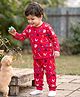 Babyhug Cotton Knit Full Sleeves Co-ord Night Suit With Painting Print - Red