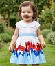 Babyoye Cotton Poplin Woven Cap Sleeves Frock with Floral Print - White Light Blue & Red