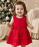 Babyoye Cotton Satin Woven Soild Sleeveless Frock - Red