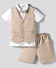 Bonfino Woven Half Sleeves Solid 3 Piece Party Suit with Bow - Beige