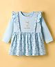 CUCUMBER Interlock Knit Full Sleeves Bow Printed Frock with Bunny Patch Detailing - Light Blue
