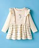 CUCUMBER Interlock Knit Full Sleeves Frock with Unicorn Patch Detailing Floral & Snail Print - Cream