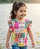 Babyhug Cotton Knit Frill Sleeves Top with Tropical Theme Print - Multicolor
