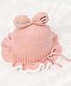 Yellow Bee Wool Knit Sweet Text Designed Bow Applique Detailed Winter Cap - Pink - Circumference 35 Cms