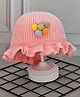 Yellow Bee Wool Knit Floral Applique Detailed Winter Cap - Pink - Circumference 38 Cms
