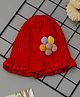 Yellow Bee Wool Knit Floral Applique Detailed Winter Cap - Red - Circumference 38 Cms