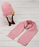 Yellow Bee Wool Knit Floral Applique Detailed Braided Beanie Cap & Muffler Set - Pink - Circumference 30 Cms