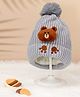 Yellow Bee Wool Knit Teddy Applique Detailed Beanie Cap - Grey - Circumference 36 Cms