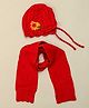 Yellow Bee Wool Knit Floral Applique Detailed Beanie Cap & Muffler Set - Red - Circumference 32 Cms