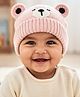 Yellow Bee Wool Knit Teddy Designed Beanie Cap - Pink - Circumference 34 Cms