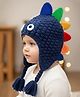 Yellow Bee Wool Knit Dinosaur Designed Braided Beanie Cap - Navy Blue - Circumference 52 Cms