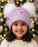 Yellow Bee Wool Knit Unicorn Text Designed Sequins Embellished Beanie Cap - Lavender - Circumference 40 Cms
