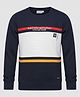 Tacos Knitted Knit Full Sleeves  Text Printed Colour Block Sweatshirt - Navy Blue