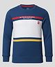 Tacos Knitted Knit Full Sleeves Striped & Text Printed Colour Blocked Sweatshirt - Royal Blue