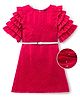 Hola Bonita Woven Layered Half Sleeves Shimmer Party Dress With Belt - Fuchsia
