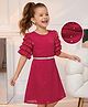 Hola Bonita Woven Layered Half Sleeves Shimmer Party Dress With Belt - Fuchsia