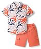 Babyhug Cotton Woven Half Sleeves Shirt & Shorts Set with Tropical Theme Print - Rust Orange & White
