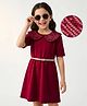 Hola Bonita Knit Half Sleeves Solid Dress Peter Pan Collar Party Dress with Belt & Sequin Detailing - Maroon