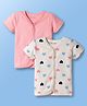 Kookie Kids Interlock Knit Half Sleeves Jhablas with Heart Print Pack of 2 - Pink & White