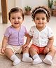 Kookie Kids Interlock Knit Half Sleeves Jhablas with Floral & Butterfly Print Pack of 2 - Lavender & White