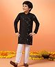 Fashion Dream Cotton Blend Woven Full Sleeves Thread Work Embroidered Mirror Work Embellished Kurta & Pyjama Set - Black