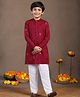 Fashion Dream Cotton Blend Woven Full Sleeves Thread Work Embroidered Mirror Work Embellished Kurta & Pyjama Set - Red