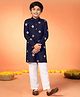Fashion Dream Cotton Blend Woven Full Sleeves Thread Work Embroidered Mirror Work Embellished Kurta & Pyjama Set - Blue