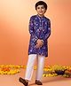 Fashion Dream Cotton Blend Woven Full Sleeves Floral Printed Kurta Pyjama Set - Purple
