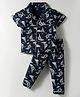 CUCUMBER Sinker Knit Half Sleeves Co-ord Night Suit With Boat Print - Navy Blue