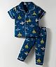 CUCUMBER Sinker Knit Half Sleeves Co-ord Night Suit With Plane Print - Navy Blue