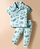 CUCUMBER Sinker Knit Half Sleeves Co-ord Night Suit With Car Print - Light Blue