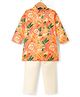 Dapper Dudes Full Sleeves Floral Printed Kurta Pyjama Set - Orange
