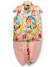 Dapper Dudes Sleeveless Floral Printed Kurta & Dhoti Set - Peach