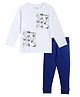 Etched Design Cotton Knit Full Sleeves Abstract Printed Tee & Joggers Set - White & Royal Blue