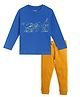 Etched Design 100% Cotton Knit Full Sleeves Floral & Fruits Printed Tee & Joggers Set - Royal Blue & Mustard