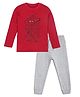 Etched Design 100% Cotton Knit Full Sleeves Machine Printed Tee & Joggers Set - Red & Grey